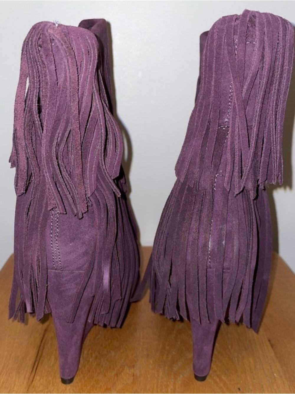 Lilliana Tesla-1 Fringe Wedge Booties - Plum Purple - New in Box Size 8